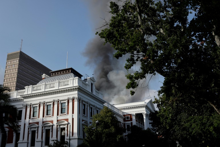 Devastating fire revives at S. African parliament