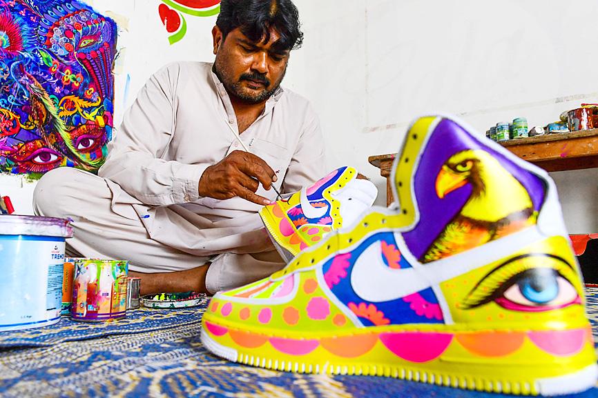 Pakistani truck artist gives sneakers new flair