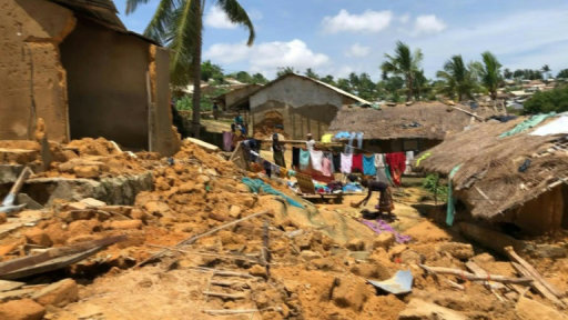 Destroyed houses in northern Mozambique in wake of Cyclone Gombe