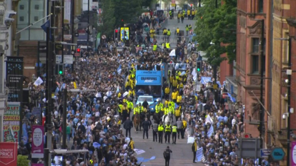 Man City players celebrate Premier League title with their fans