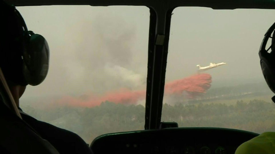 France’s wildfires in Gironde seen from a helicopter