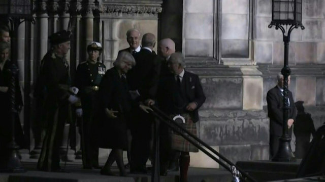 King Charles III and Queen Consort leave St Giles’ Cathedral after vigil