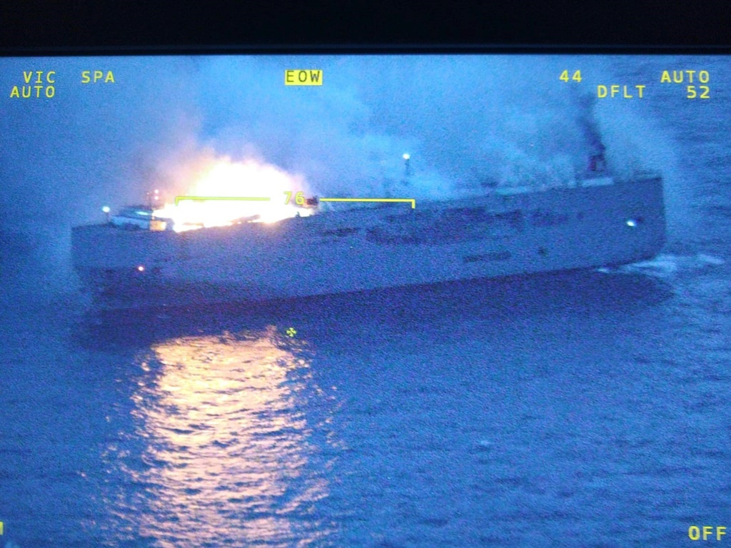 Ship fire still rages off Dutch coast