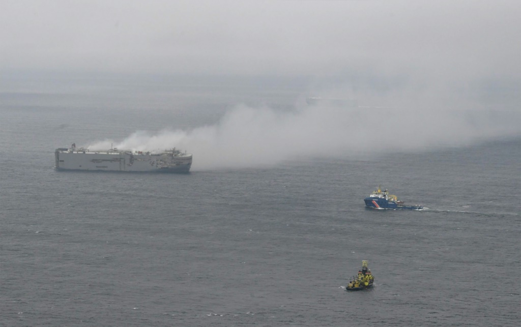 Blazing cargo ship off Netherlands to be towed, ‘likely this weekend’