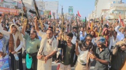 Huthi supporters protest after US, UK strikes on Yemen rebels