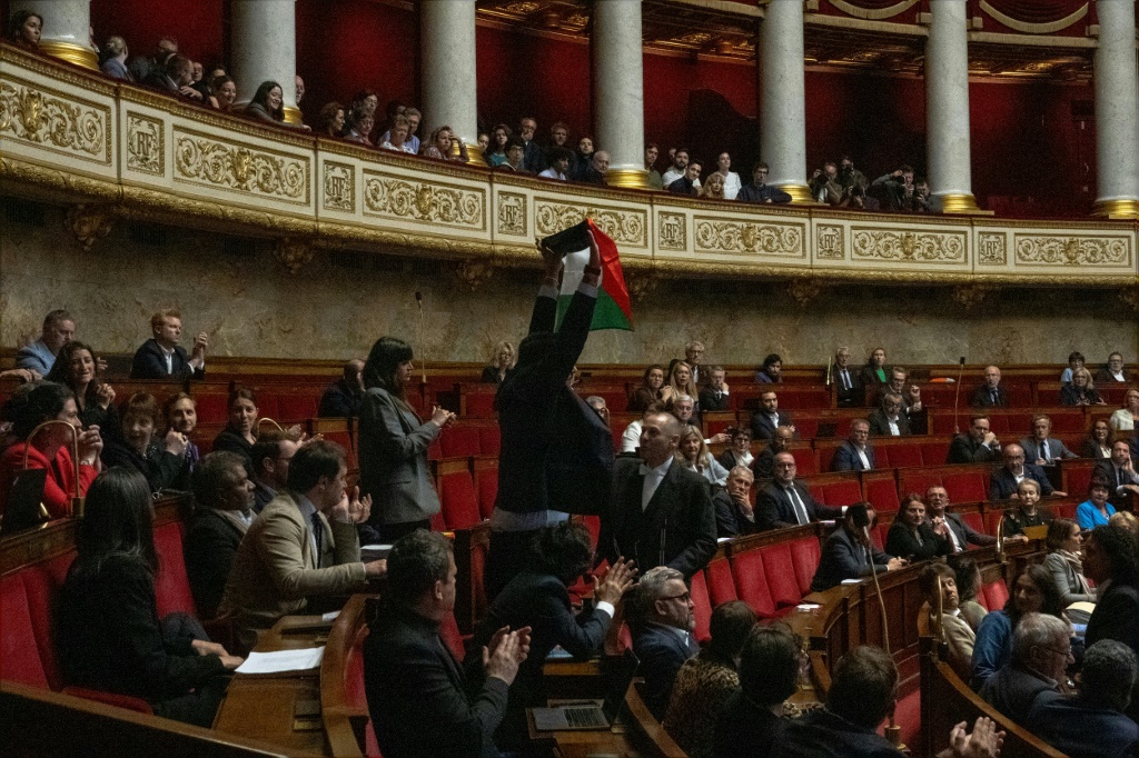 French lawmaker suspended for waving Palestinian flag